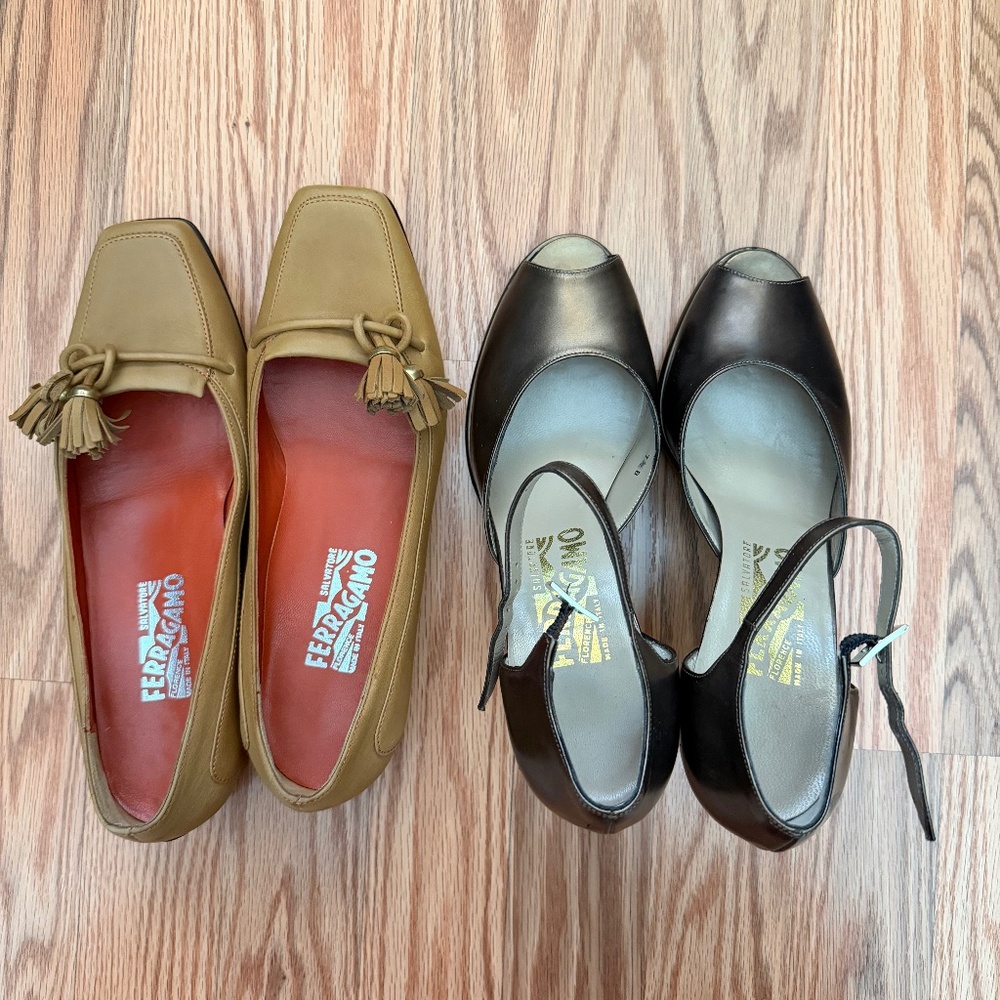 2 used Salvatore Ferragamo shoes (size 7.5B)